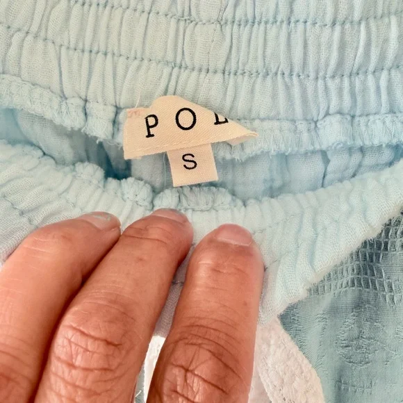 POL Wide Leg Patchwork Pants in Light Blue with Cream Accents - Picture 2 of 8